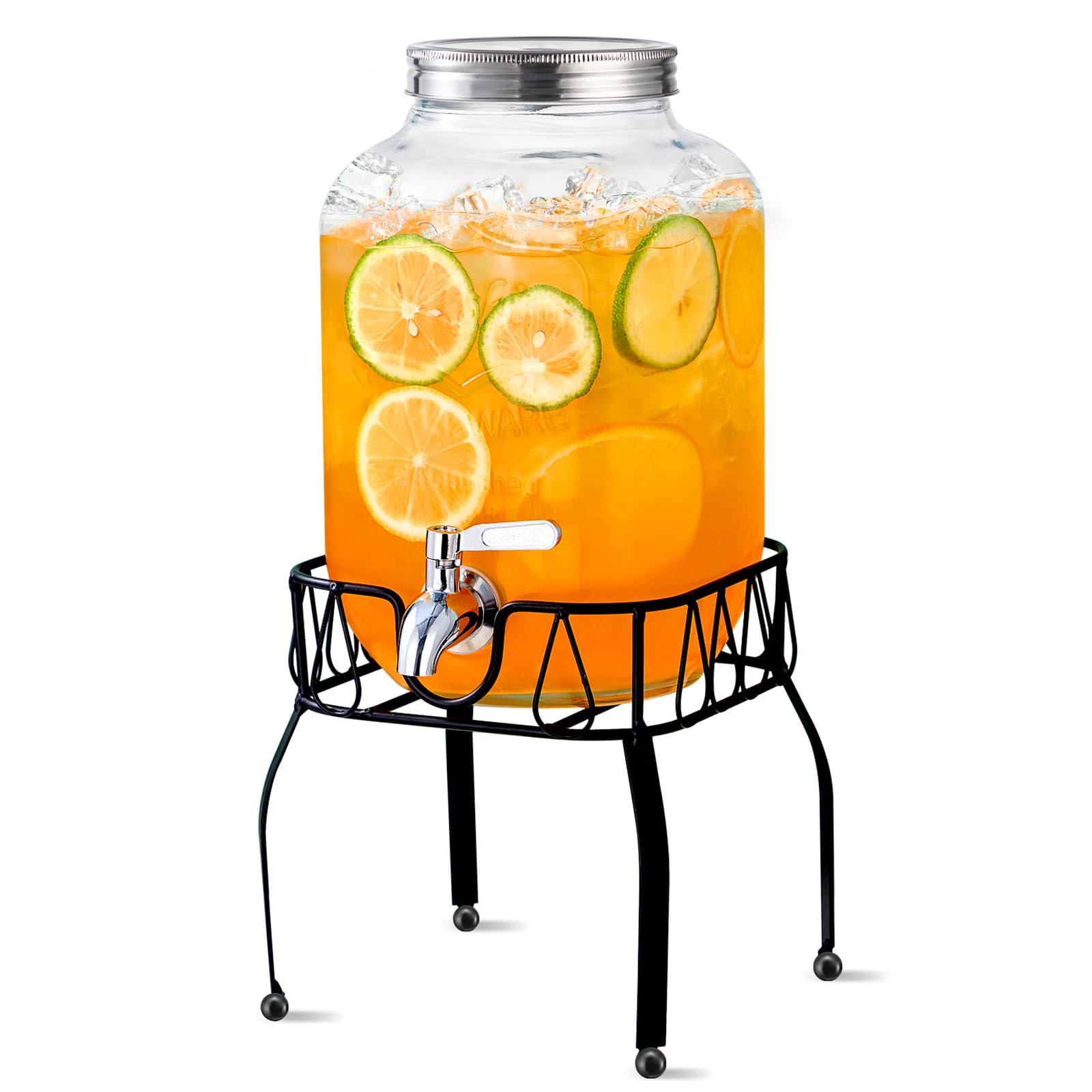 Photo 1 of 1 Gallon Glass Beverage Dispenser with Stand, Stainless Steel Spigot and Lid, Glass Drink Dispensers for Parties, Drink Dispensers with Lids for Lemonade Sun Tea Mason Jar