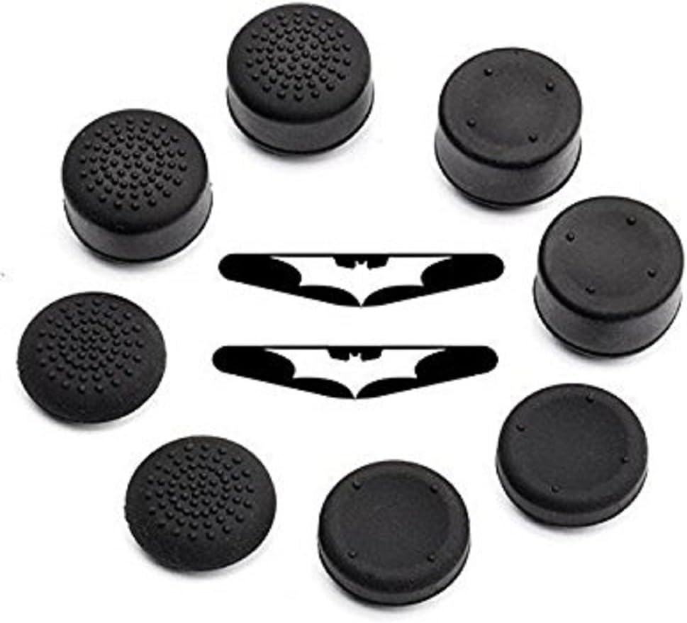 Joystick Anti-Slip Silicone Analog Thumb Stick Grips Cap Cover 4 Pairs/8pcs with 2pcs LED Light Bar Decal Stickers for PS4 Controllers,XBOX360,Xbox ONE,PS2,PS3 Black