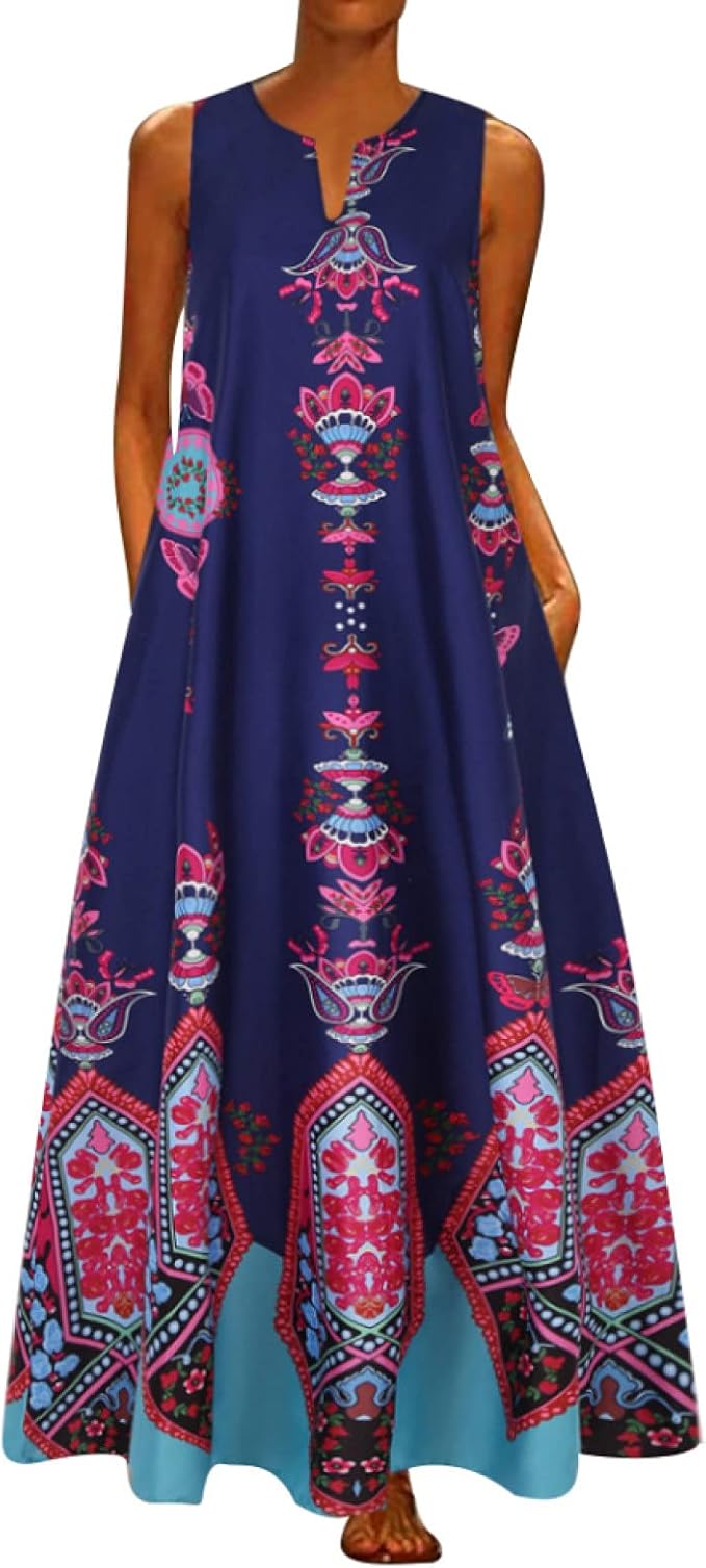 Mothcattl Women's Boho Plus Size Bohemian Summer Beach Women Sleeveless