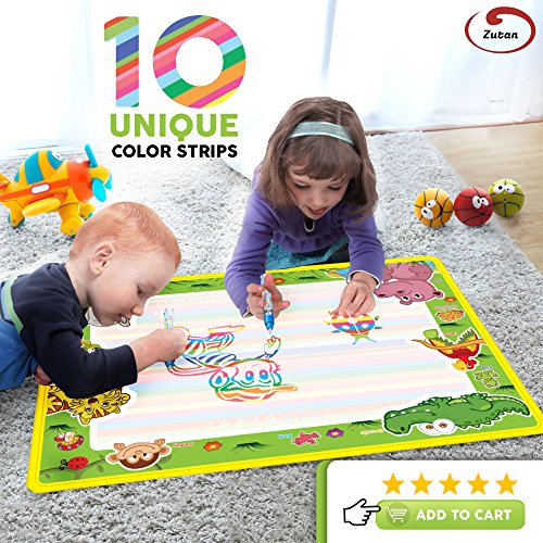 Water Drawing Aqua Doodle Mats: Large 29” x 19” Water Doodle Pad with 3 Marker Pens, 1 Sheet of Shapes, 2 Alphabet Stencils & 1 Drawing Book - Art & Educational Toy for Kids - Toddler Boys & Girls Toy