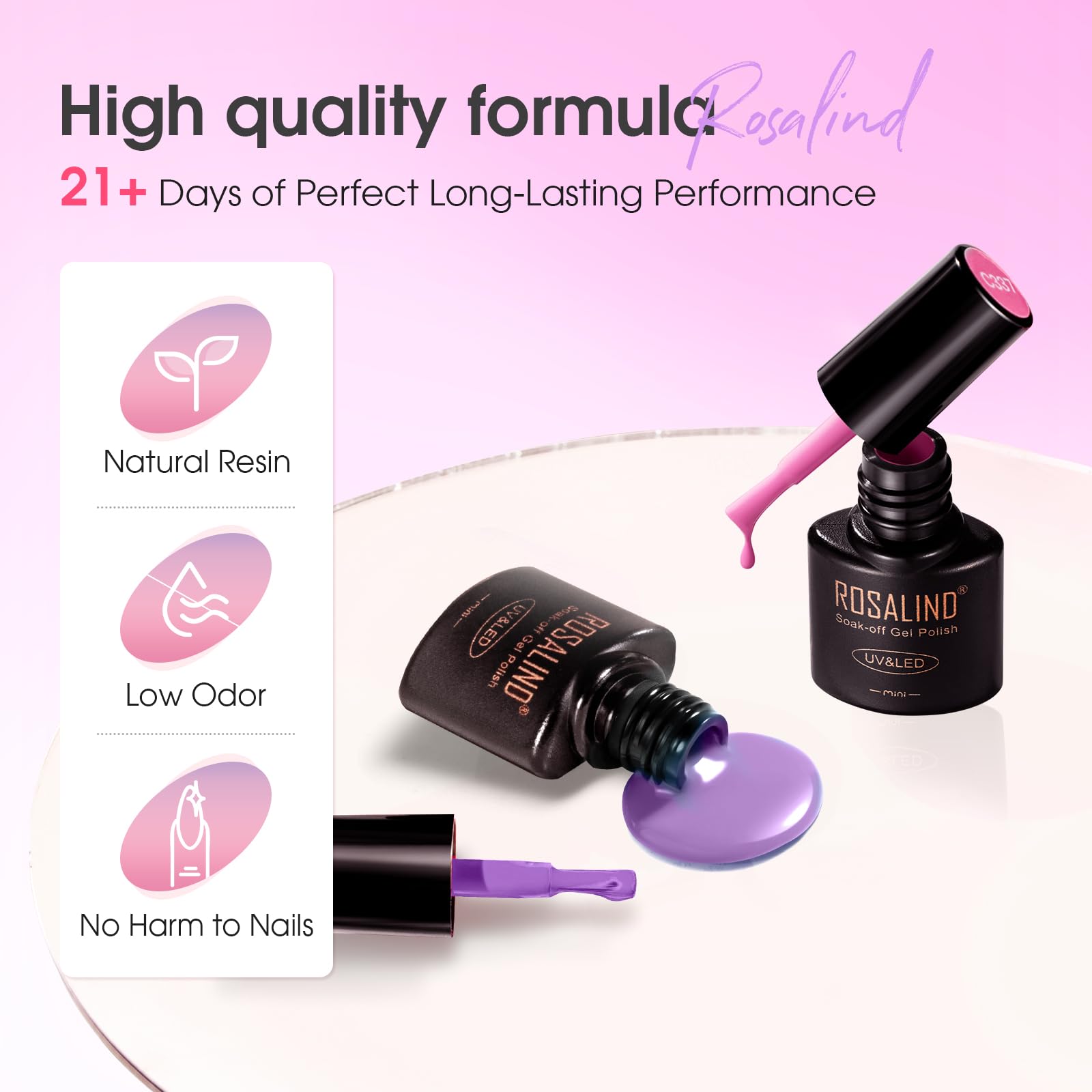 ROSALIND 30pcs Gel Nail Polish Set, 26 Colors Gel Polish with 4Pcs Base and Glossy Matte Glitter Top Coat All Seasons Nude Blue Red Nails art Kit DIY Salon at Home - Image 5