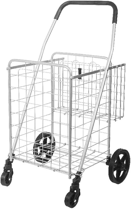 Zk Grosser Strapazierfahiger Faltbarer Allzweck Einkaufswagen Einkaufswagen Einkaufswagen Grosse Grosse Mit Drehbaren Radern Kapazitat Bis Zu 100 Kg Rollwagen Optional Einzel Oder Doppelkorb Double Basket Silber Amazon De Kuche Haushalt
