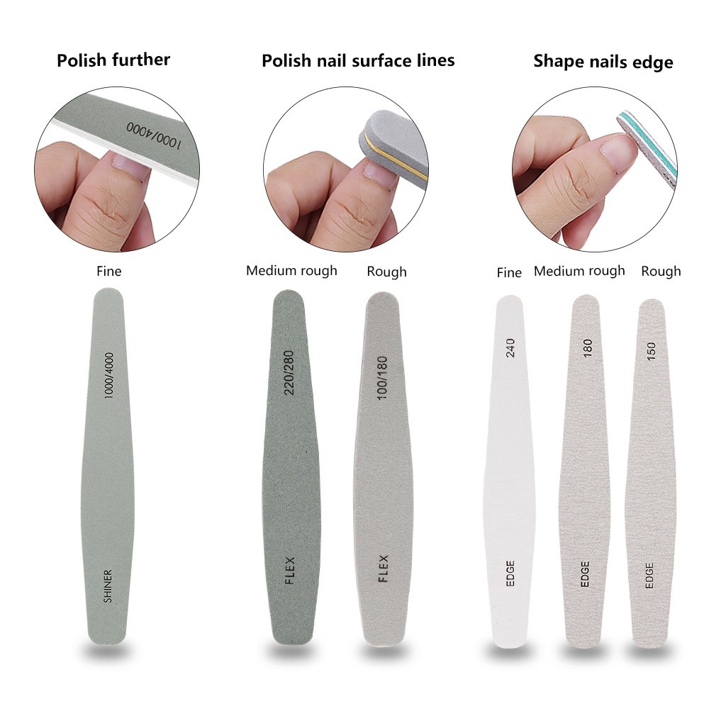 Nail File, Teenitor Gel nail file Set Professional Nail Buffer File Block Natural Manicure File Nail Polisher Washable Double Sided Grit 150/180/200/240/280/1000/4000 Buffer : Beauty