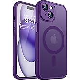 CANSHN Magnetic for iPhone 15 Case, Upgraded [Full Camera Protection] [Compatible with Magsafe] [Translucent Matte] Shockproof Protective Phone Case for iPhone 15 6.1" - Deep Purple