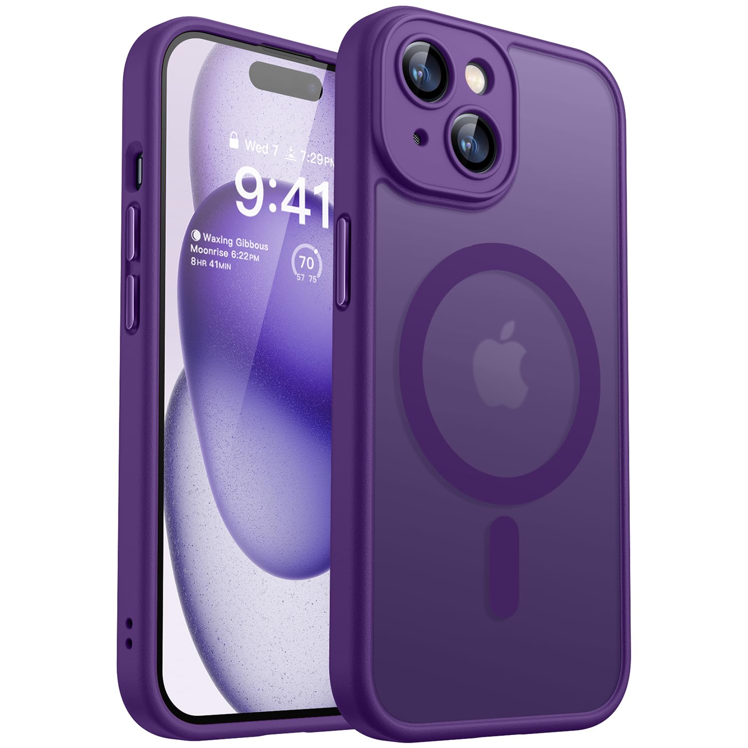 CANSHN Magnetic Compatible with iPhone 15 Case, Upgraded [Full Camera Protection] [Compatible with Magsafe] [Translucent Matte] Shockproof Protective Phone Case 6.1" - Deep Purple