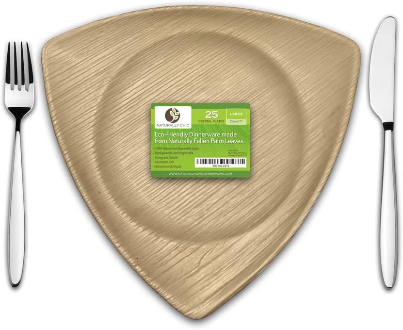 10" Crystal Disposable Palm Leaf Paper Plates: Compostable, Biodegradable Heavy Duty Dinner Party Plate - Comparable to Bamboo Wood - Elegant Plant Based Dishware: (25 Pack)