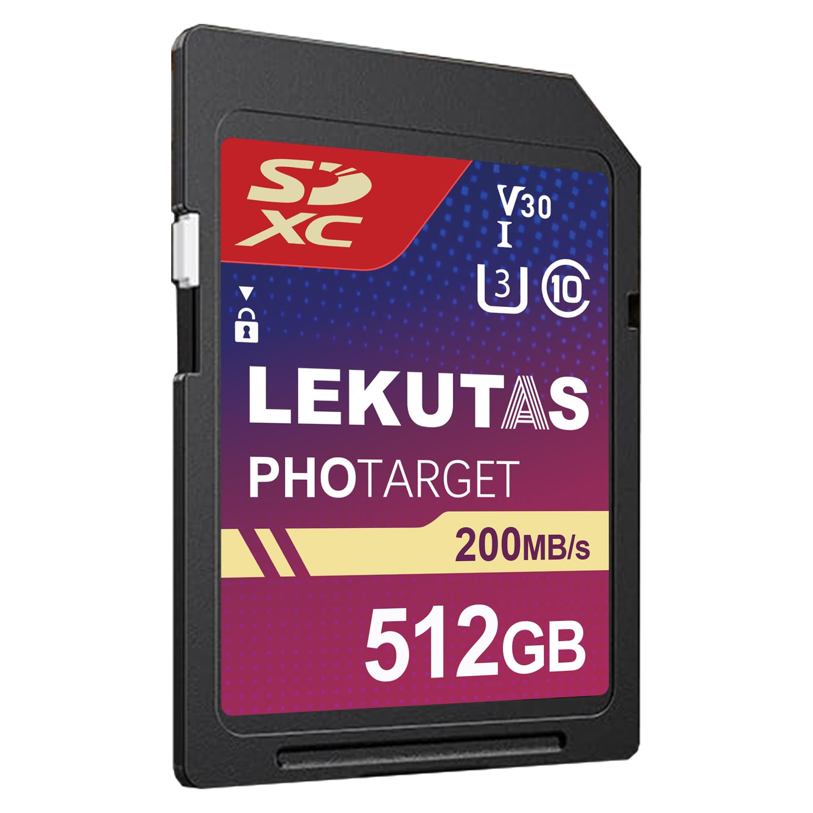 Photo 1 of LEKUTAS 512GB SDXC UHS-I Memory Card - Up to 200MB/s Read Speed, C10, U3, V30, 4K UHD, Full-HD 4K Video SD Card for Canon Nikon Sony Panasonic DSLR, Mirrorless Cameras