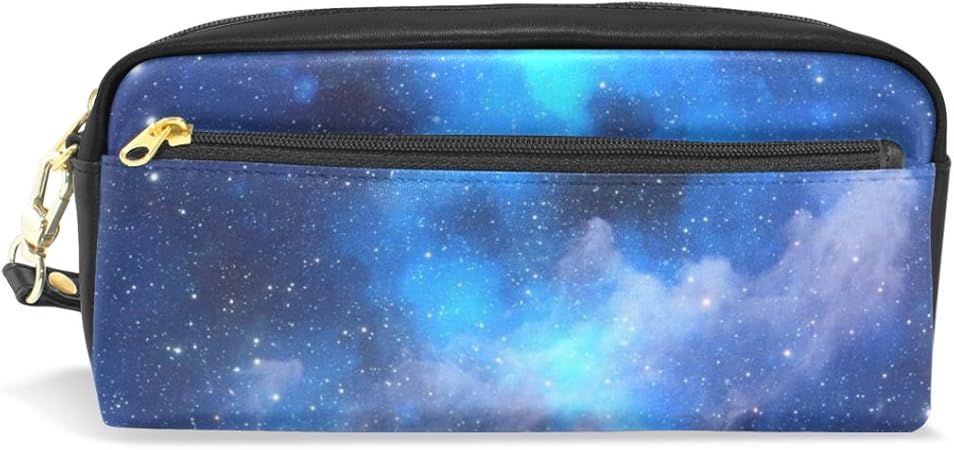Amazon マキク Makiku ペンケース 筆箱 おしゃれ 高校生 かわいい 革 化粧ポーチ 大容量 中学生 女の子 スリム 多機能 プレゼント対応 文房具 星柄 星団 宇宙 ブルー ペンケース 文房具 オフィス用品