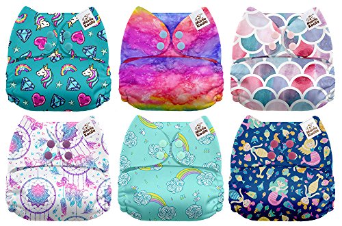 Mama Koala One Size Baby Washable Reusable Pocket Cloth Diapers, 6 Pack with 6 One Size Microfiber Inserts (Fairy Magic)