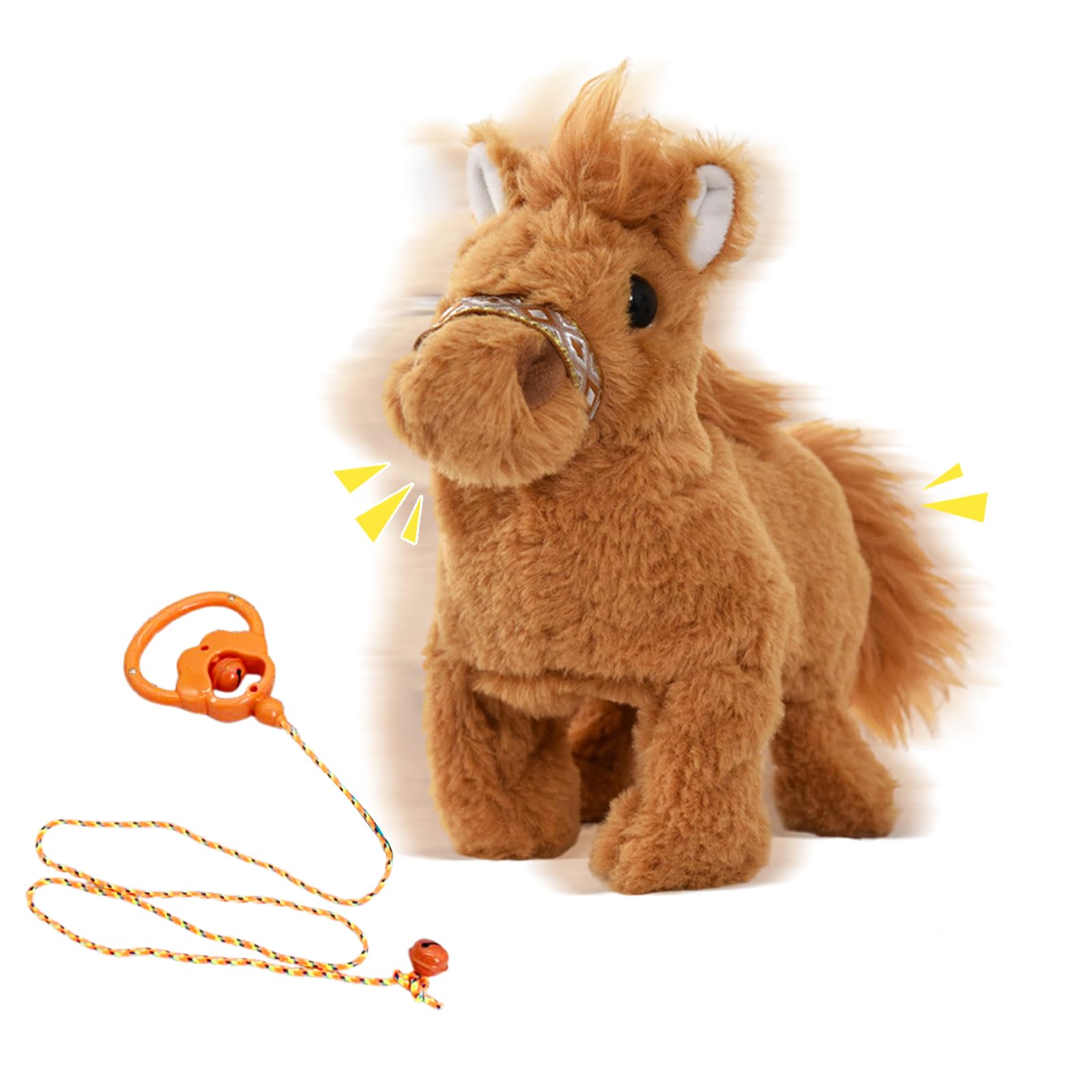 Plush Horse Toys with Leash Walking Wagging Tail Making Sounds 20X10X17cm Interactive Smart Simulation Horse for Boys Girls Kids Toddlers Stuffed Ponys Gift for Birthday Children's Day (Yellow) — image 1
