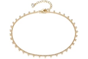 LOYATA Dainty Ankle Bracelet,14K Gold Plated Tiny Bead Anklet Dainty White Cubic Zirconia Cross Tassel Foot Chain Cute Lucky Moon Evil Eye Foot Jewelry Boho Anklets for Women