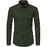 DELCARINO Men's Long Sleeve Button Up Shirts Solid Slim Fit Casual Business Formal Dress Shirt