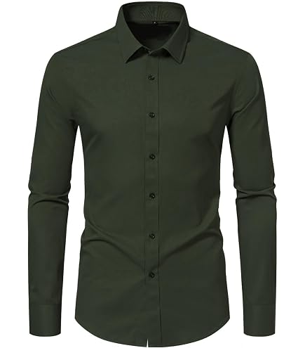YIOLEAMP Green Mens Dress Shirts, Long Sleeve Shirt, Men Slim Fit Elastic Breathable Shirt : Clothing, Shoes & Jewelry