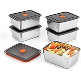 fecoqi 5 PCS(20oz) Stainless Steel Food Storage Containers With Lids | Snack Containers for Kids, Freezer Safe, Microwave Safe | Metal Containers For Meal Prep, Leftovers, Freezer