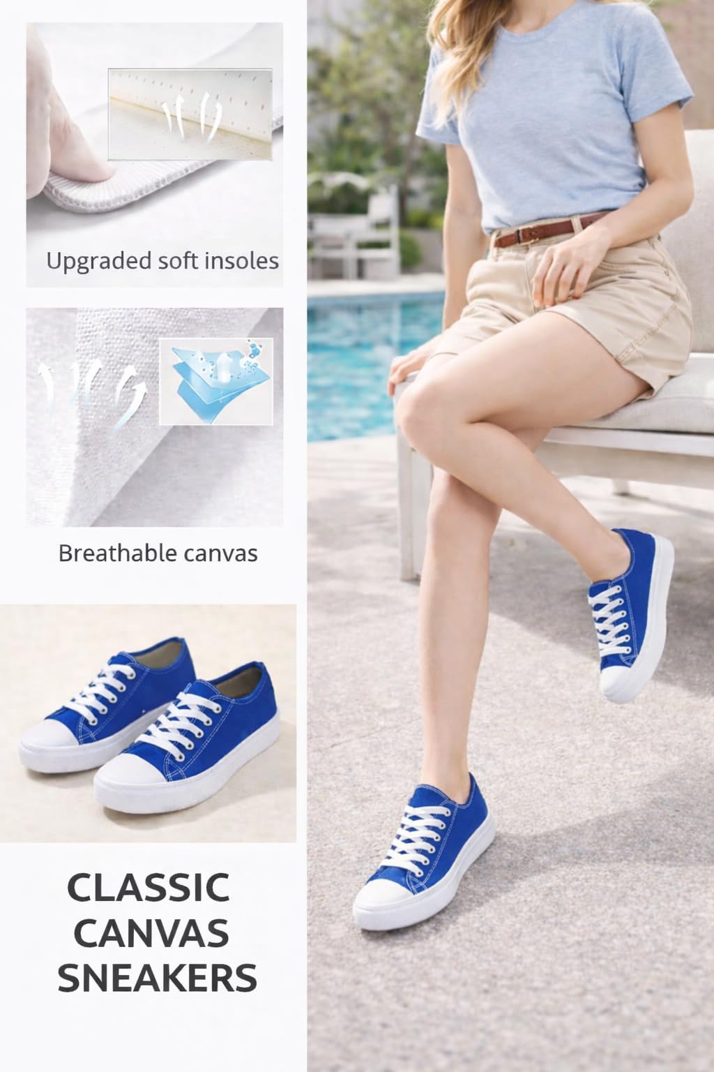 hello basics Canvas Shoes for Women Casual Low Top Blue Sneakers Fashion Womens Tennis Shoes, Cobalt, Size 9