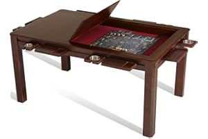AGREATBY Solid Wood Board Game Table for Adults, Dining & Gaming Table with 54" x 30.7" Big Play Area, Removable Top, Neoprene Play Mat, Leaf Storage Rack, 6 Cup Holders & Trays, for 4–6 Players, Walnut