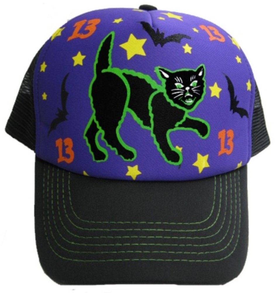 Black Cat Hat Baseball Cap Adjustable Lucky 13 Bats Stars