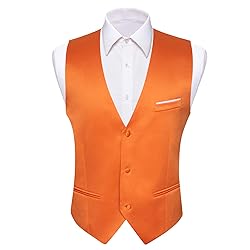 Barry.Wang Mens Orange Formal Vest V-neck Slim Fit