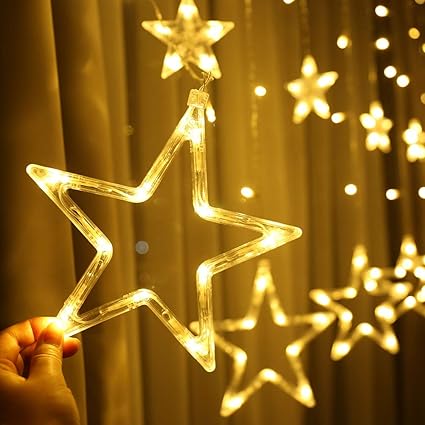 Home Solutions -Star Light Curtain Decorations (12 Star,138 LED,8 Flashing Modes in Warm