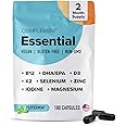 Complement Essential Vegan Multivitamin for Women & Men (60 Servings,180 Capsules) Omega 3 DHA+EPA, B12, Vitamin D3 K2, Zinc, Selenium, Magnesium, Iodine Supplement - Immune Support