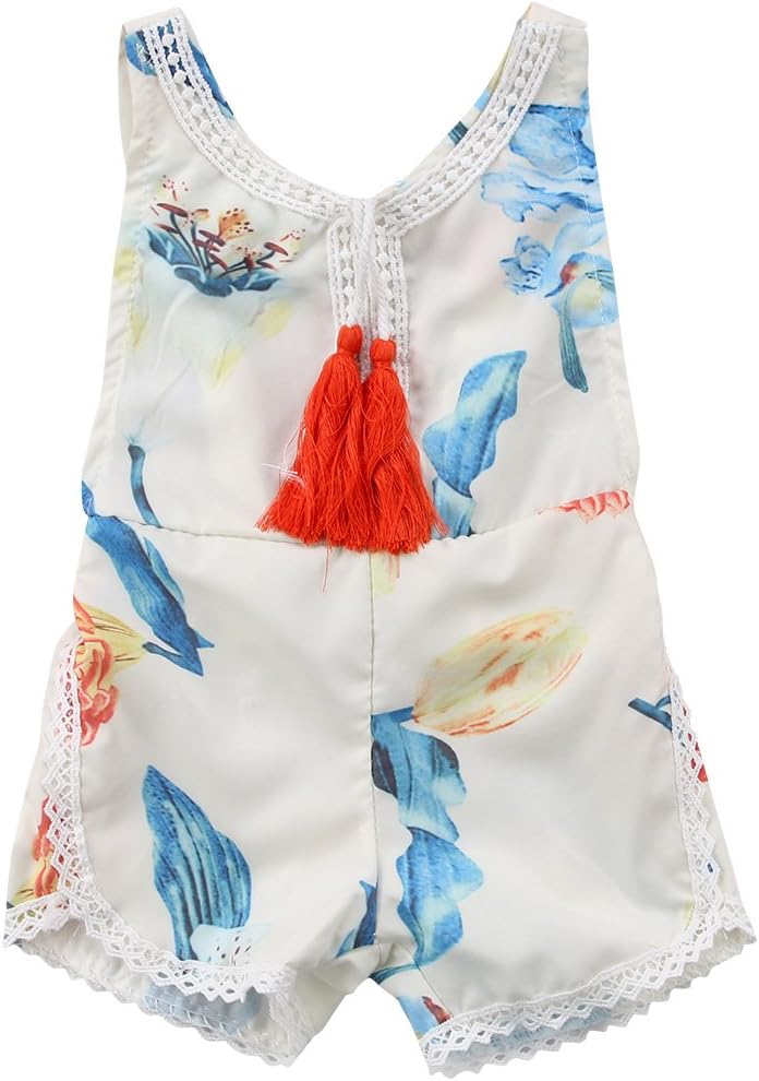 honeys Newborn Baby Girls Ethnic Style Sleeveless Tassels Backless Floral Romper