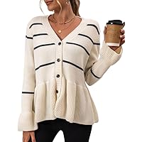 Mingzhu Women's Striped Cardigan Sweaters Long Sleeve Button Down