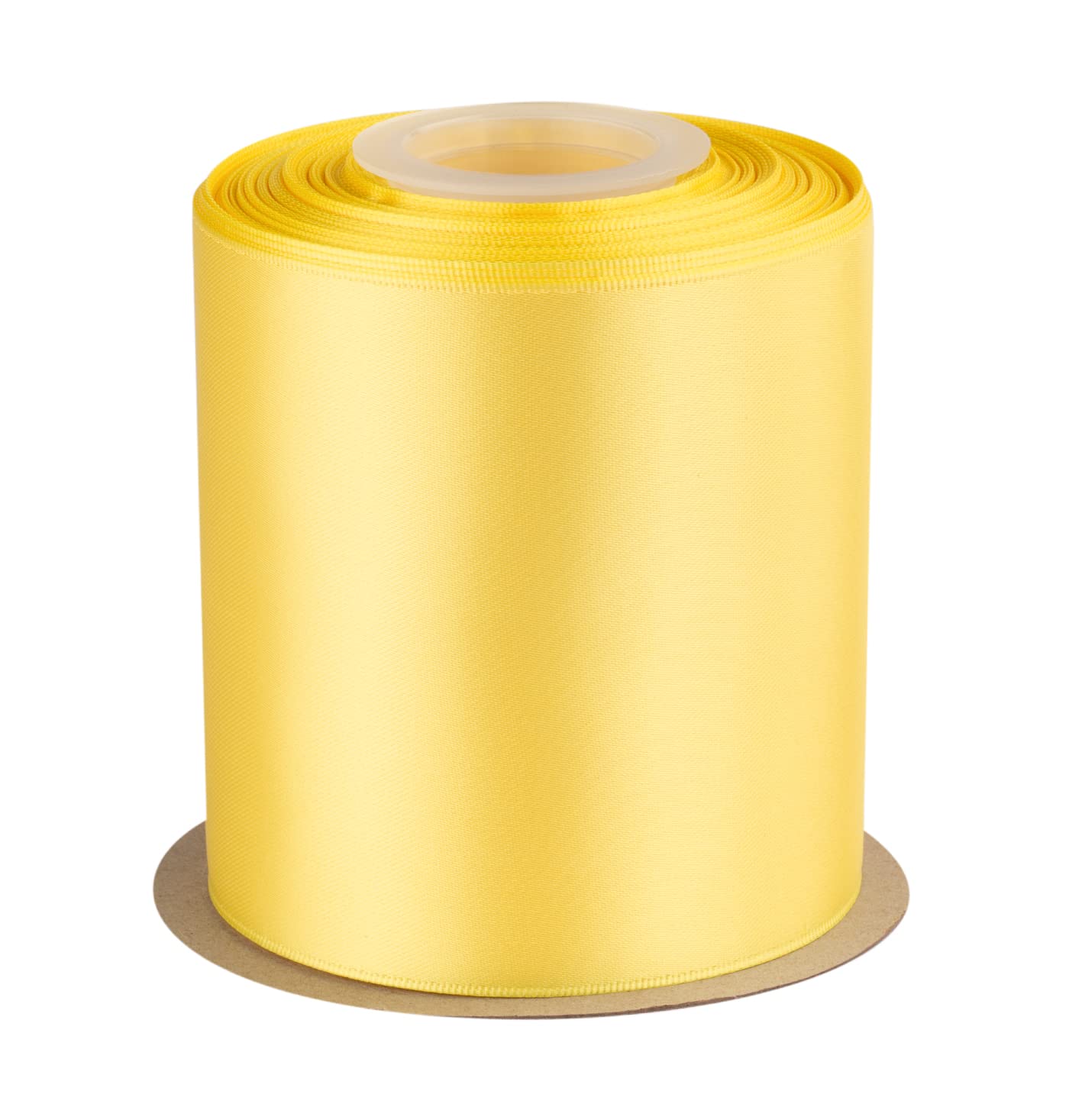 Double Faced Satin Ribbon, 100mm X 22M, Solid Polyester Craft Ribbon, Perfect for Gift Wrapping, Crafts, Wedding Party Ceremony Decoration, Floral Arrangement, Sewing (Lemon)