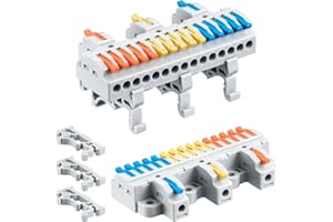 JANDECCN 4pcs DIN Rail Terminal Blocks, DIY Splicing Wire Connectors for Circuit Inline 18-12AWG (3 in 15 Out)