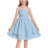 Girls Spaghetti Strap Smocked Dress Tween Sundress Tiered Flowy Cute Dresses for Girls Princess Hawaiian 8-12Years