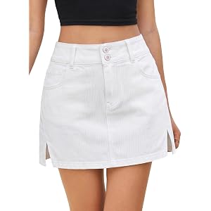 Sidefeel Jean Skorts for Woman High Waisted Casual Stretchy Jean Skirt Side Slit Mini Denim Skirt with Pockets