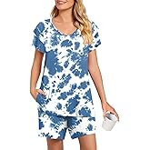 Aodemo Womens Summer Pajama Sets Ruffle Short Sleeves Sleepwear 2 Piece Pjs Lounge Short Pants with Pockets