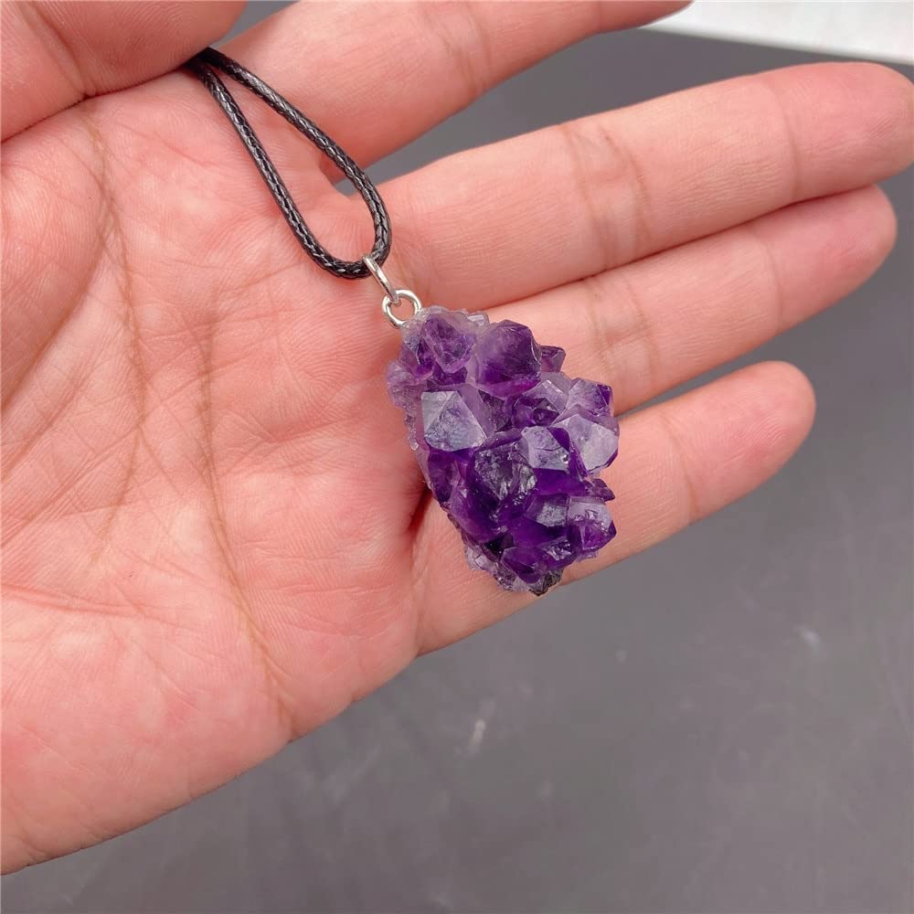 LXMYLI Amethyst Cluster Pendant Healing Stones,Quartz Gemstone Divination Spiritual Meditation Necklace for Witchcraft(Purple Crystal,Irregular)
