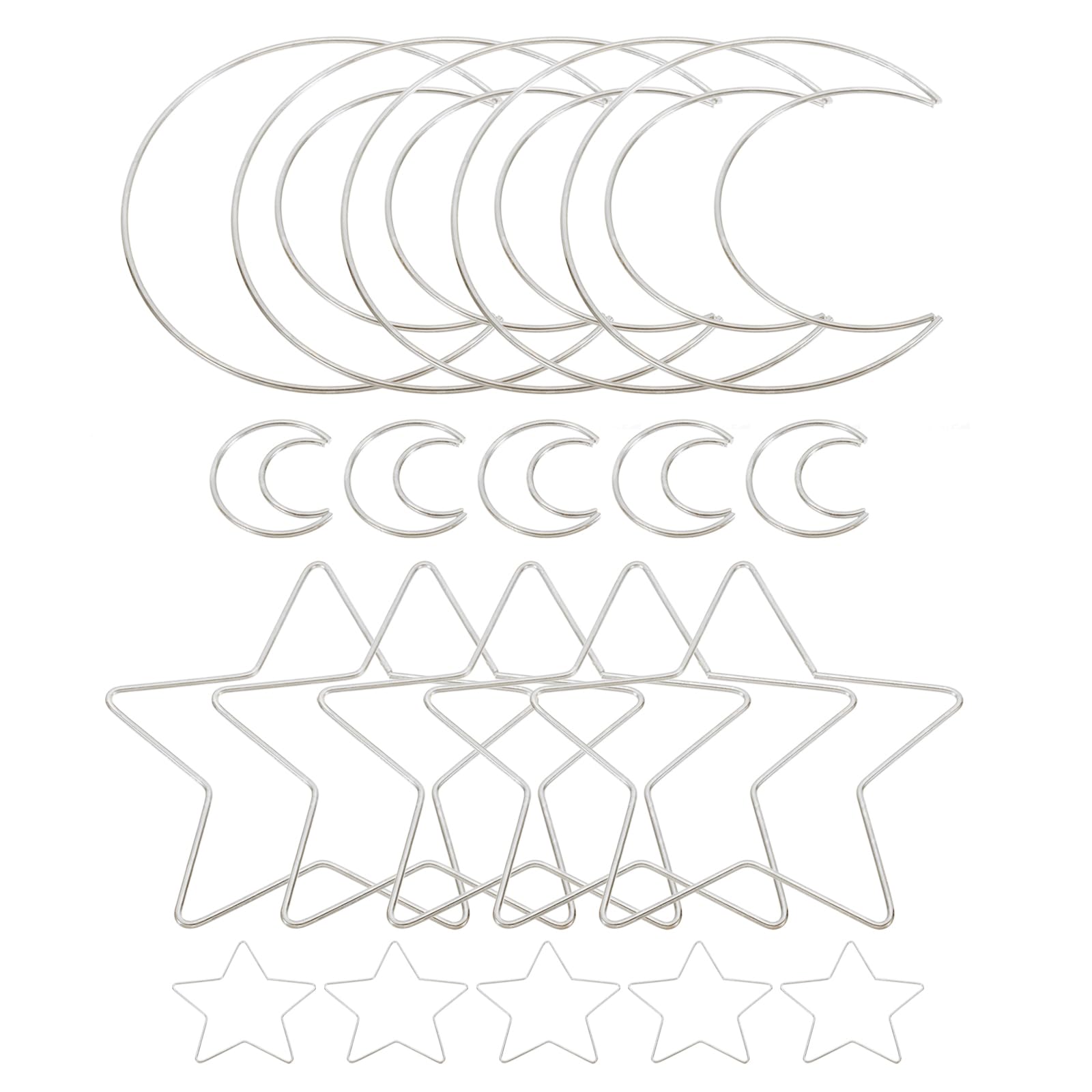 PATIKIL 2Inch/ 6Inch Metal Floral Hoop Set, 20Pcs Star&Heart Dream Catcher Ring Supplies for Wedding Wreath Decor DIY Party Macrame Wall Hanging Craft, Silver