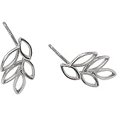 925 Sterling Silver Cut Out Small Leaf Earrings Studs for Women