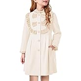 Haloumoning Girls Dress Coat Kids Ruffle Button Down Cute Bow Long Winter Jackets with Pockets 3-12 Years