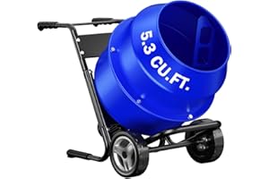 BSMTEK Electric Concrete Mixer, 5.3 Cubic Ft, 1HP. 750W Portable Concrete Mixer Machine with Stand, Wheels, Cart-Mounted Unit for Stucco, Mortar, Seeds, Blue