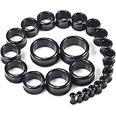 Kwoencxi 6G-26mm Acrylic Plastic Ear Gauges Tunnels Stretching Kit Double Flared Plugs Tunnels Expanders Stretcher Saddle Gauges Earrings for Men Women Black White Clear