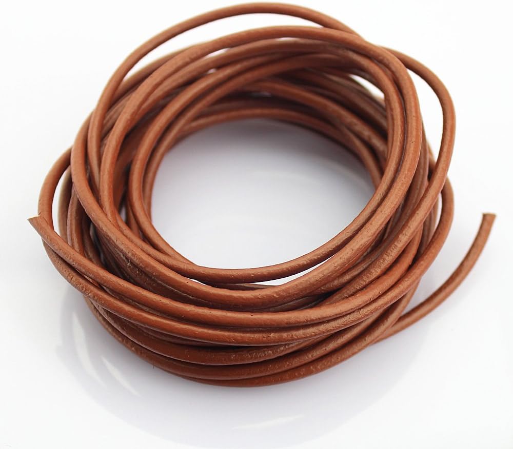 LolliBeads (TM) 3 mm Genuine Round Leather Cord Braiding String Light Brown 5 Meters (5 Yards)