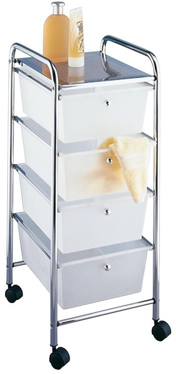 WENKO 16612100 Rollwagen Messina mit 4 Schubladen - Badwagen, Haushaltswagen, Stahl, 33 x 80.5 x 39 cm, Chrom