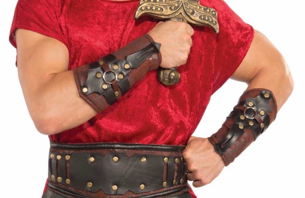 shoperama Brown Arm Warmers in Leather Look for Roman Gladiator Legionnaire Costume LARP