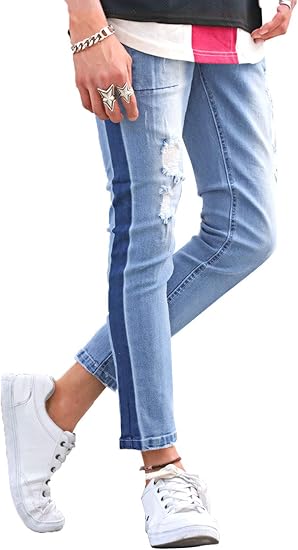 Amazon ダメージキャロットフィットライン加工デニムパンツ スキニー デニム メンズ 細身 ジーンズ 通販