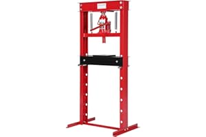 GARVEETECH 20 T Hydraulic Shop Press, H-Frame, 7-Hold Adjustable Height, with Movable Plates and Dust Cover, for Garage or Professional Users, Red