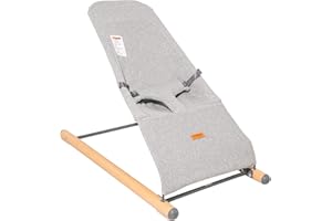 CHILDHOME MAKES MY LITTLE WORLD COMPLETE Childhome Evolux Baby Bouncer, Portable Baby Lounger with Natural Beechwood, Lightweight Baby Chair, Breathable Mesh Adapts to Baby's Body, Baby Essentials (Jersey Grey)