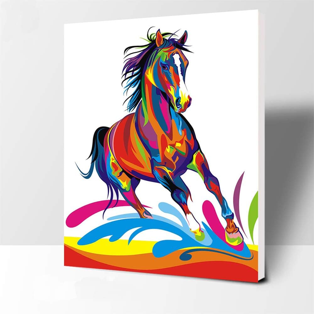 ifymei Paint by Numbers for Adults Children, Beginners, DIY Gift Canvas Painting Kits with Frame, 12x16 Inch Color Horse