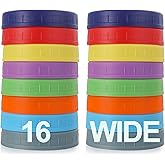 AOZITA [16 Pack] WIDE Mouth Mason Jar Lids for Ball, Kerr and More - Colored Plastic Storage Caps for Wide Mouth Mason/Cannin