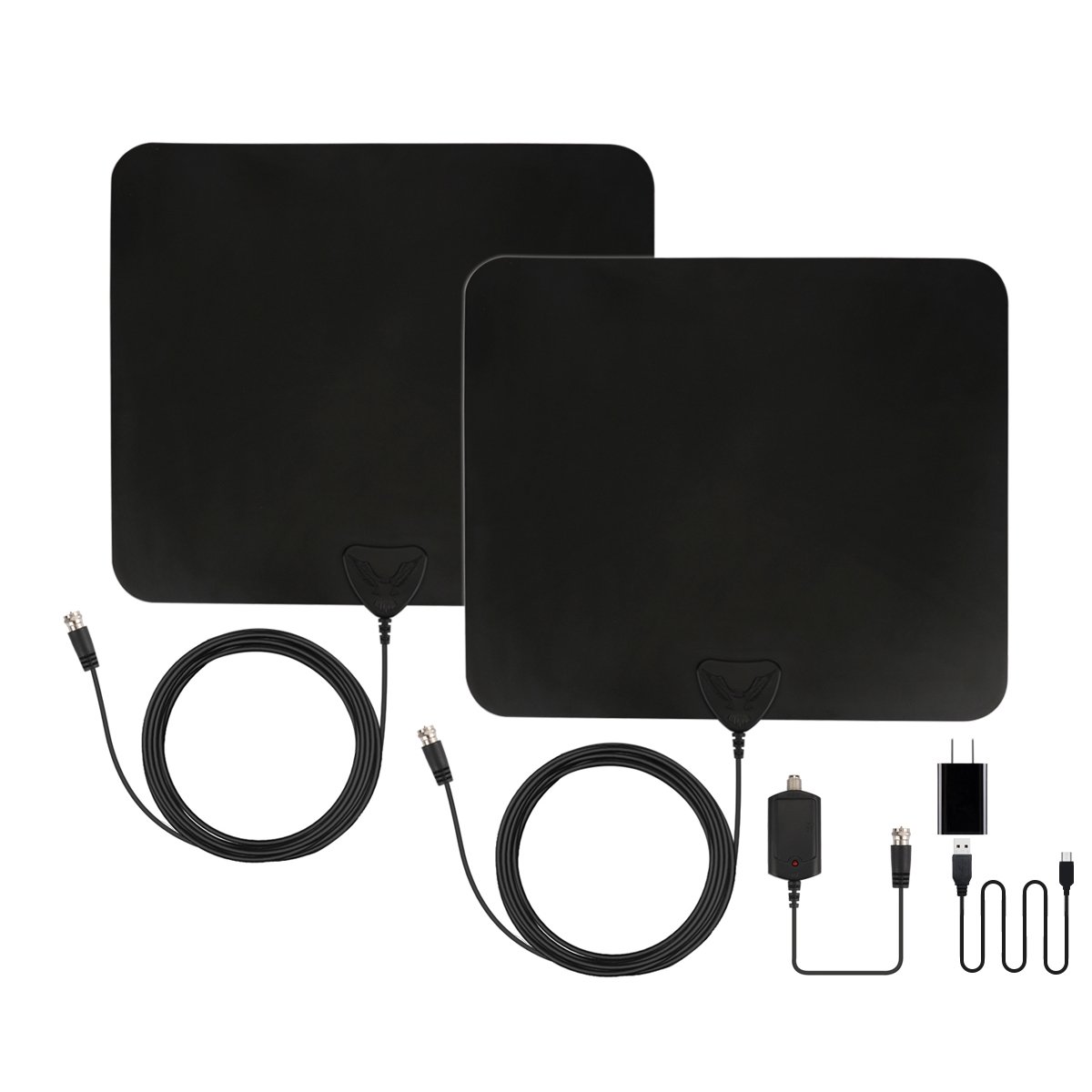 ANTRobut Amplified TV Antenna - 2 Pack Super Thin 50 Mlies Range Indoor Digital HDTV Antenna Detachable Amplifier Power Supply 13ft Coax Cable