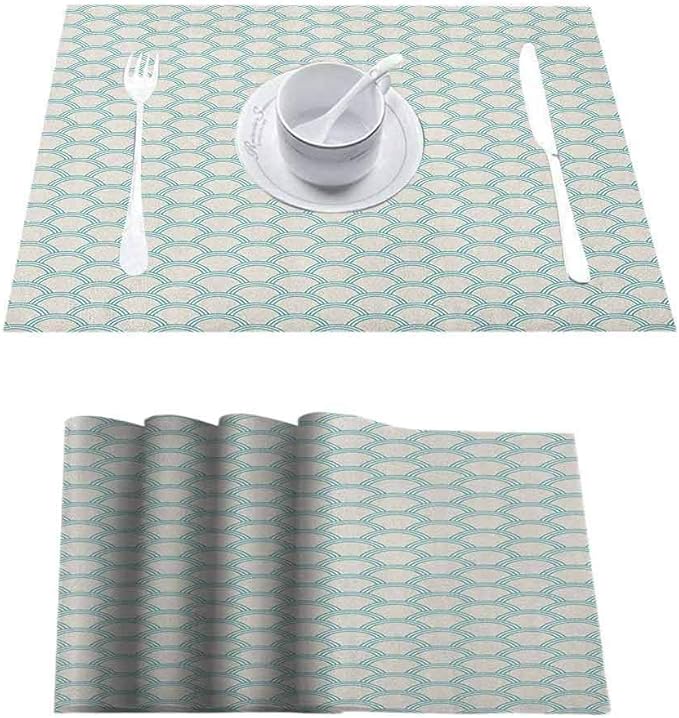 L'sWOW Non Slip Wipeable Placemats Place Mats, White Simplistic Minimalist Design Maritime Ocea