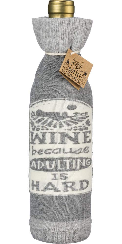 Primitives by Kathy Reusable Gift Bottle Sock, Fabric, Because Adulting, 3.38" x 11.25"