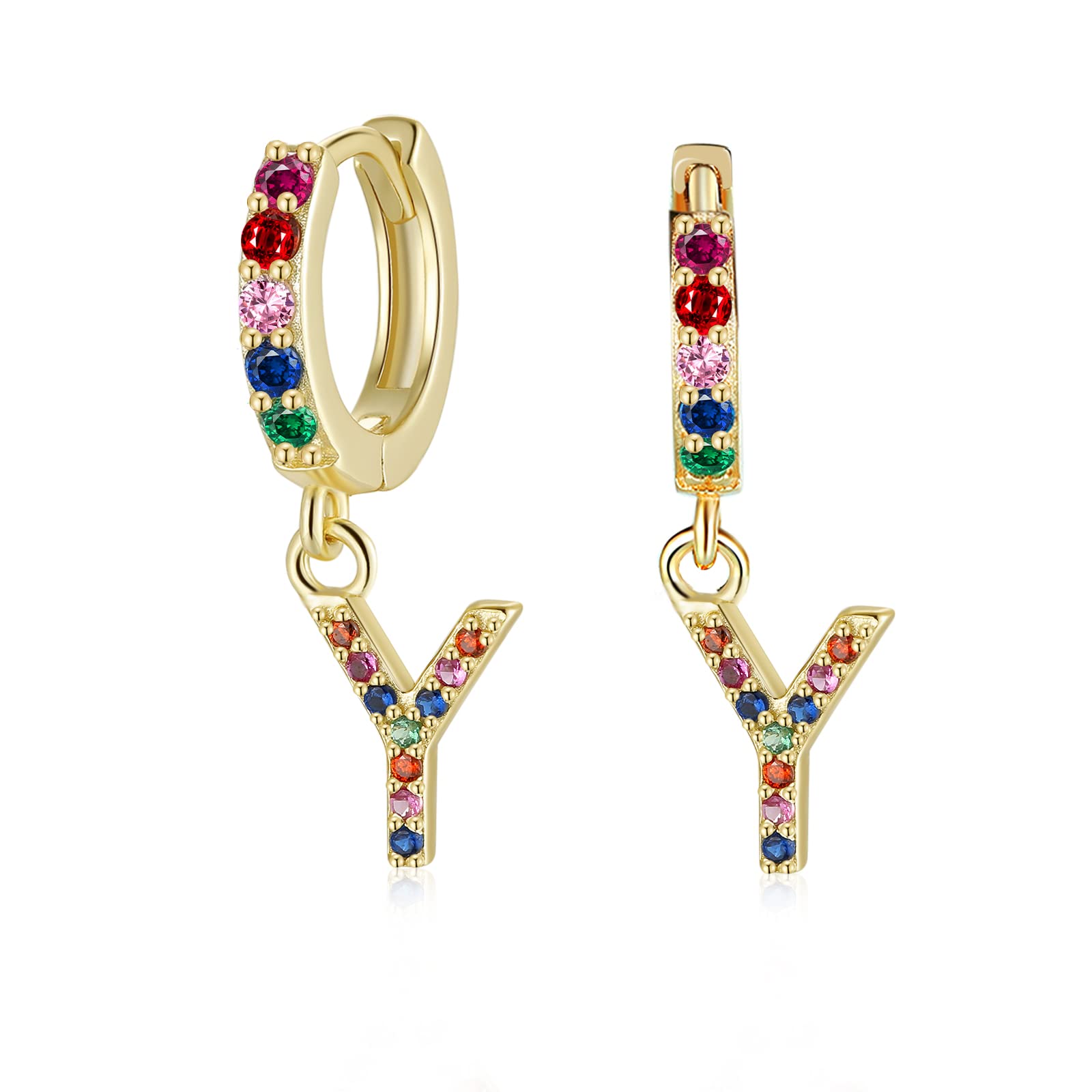 Qings Huggie Hoop Initial Earrings 925 Sterling Silver Cubic Zirconia Earring