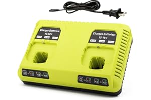 Energup 2Port P117 Replace Charger for Ryobi 18V Battery P117 P118 for 18V Max Lithium NiCad P100 P102 P103 P105 P107 P108 Dual Chemistry 12V-18V for Ryobi Battery Charger
